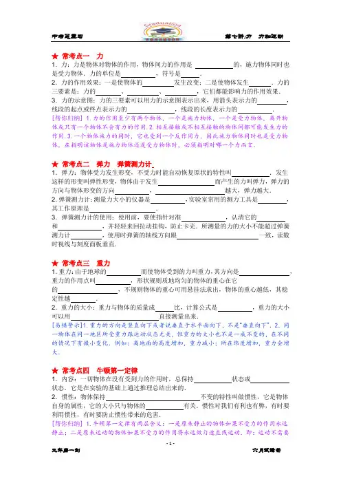 中考物理总复习----第七讲力  力和运动