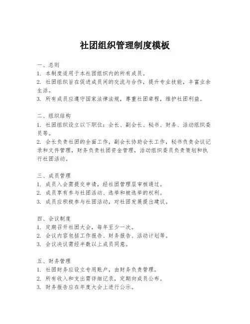 社团组织管理制度模板