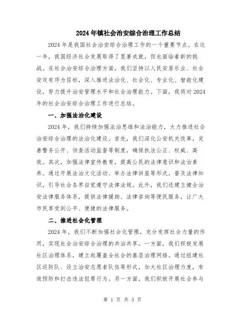 2024年镇社会治安综合治理工作总结