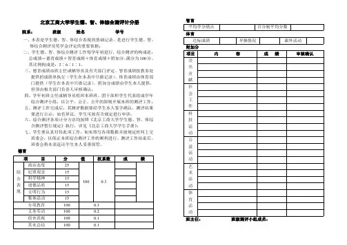 北京工商大学学生德、智、体综合测评计分册