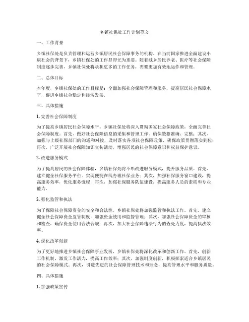 乡镇社保处工作计划范文