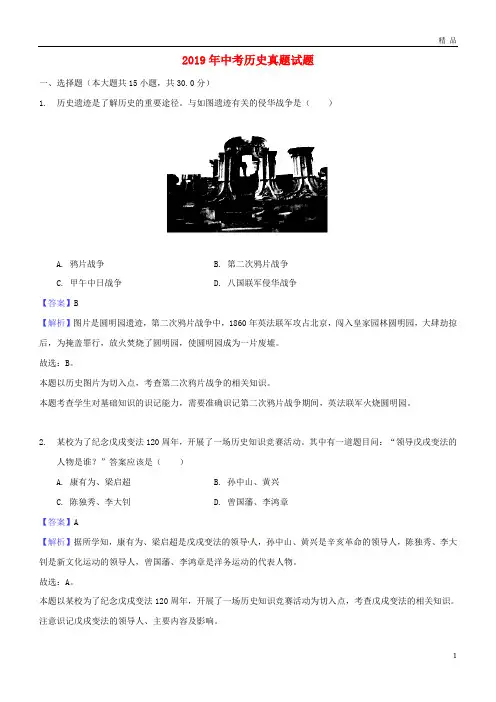 2019年中考历史真题试题(含解析)(新版)新人教版(1)