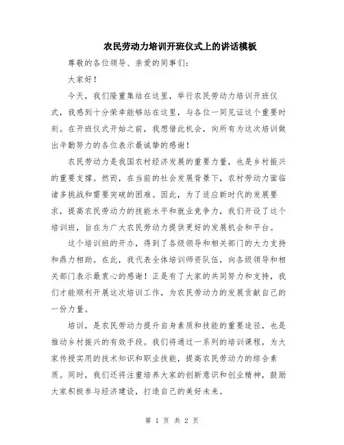农民劳动力培训开班仪式上的讲话模板