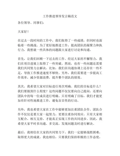 工作推进领导发言稿范文