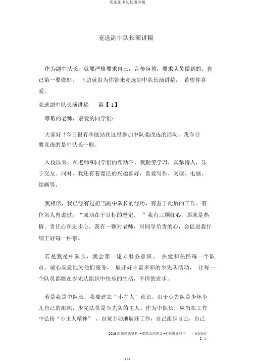 竞选副中队长演讲稿