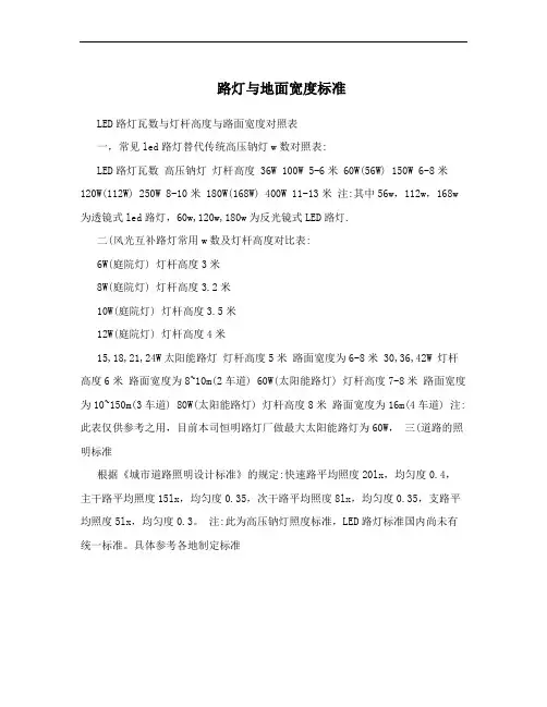 路灯与地面宽度标准