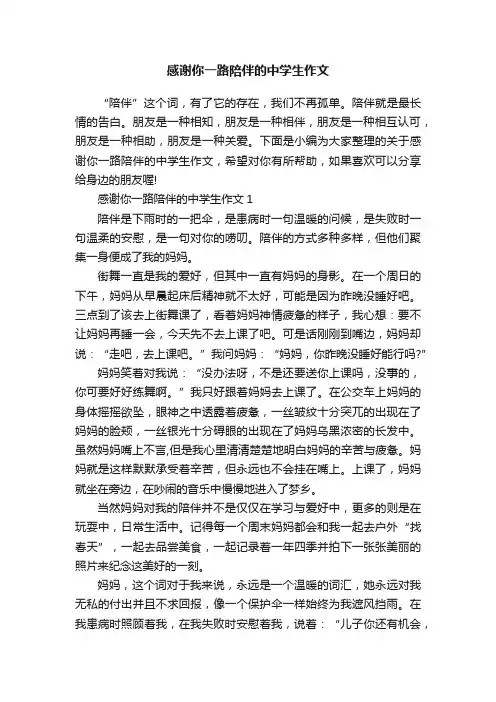 感谢你一路陪伴的中学生作文