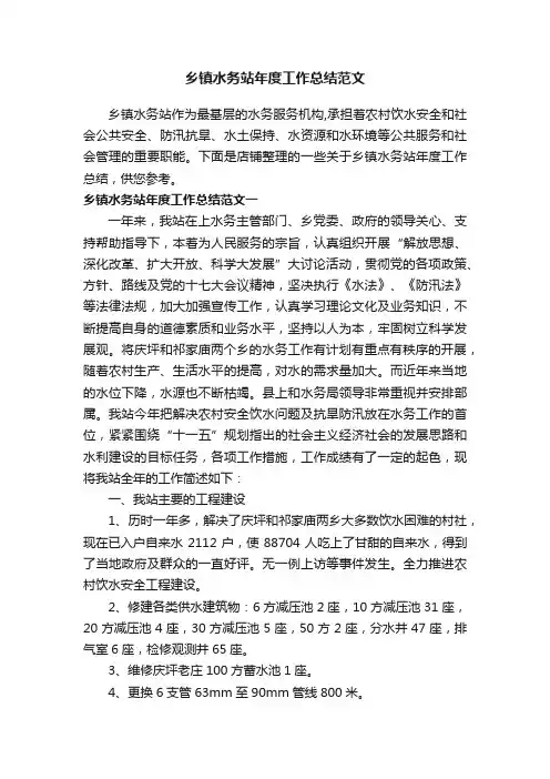 乡镇水务站年度工作总结范文