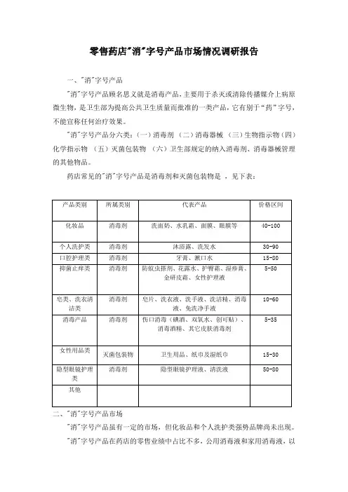 零售药店消字号产品市场情况调研报告
