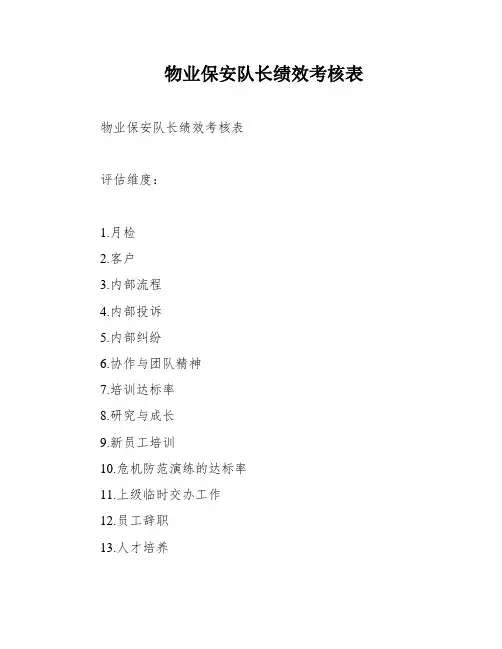 物业保安队长绩效考核表