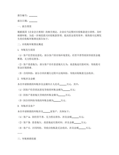 应收账坏账申请报告