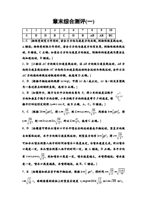 人教版高中物理必修第二册章末综合测评1答案