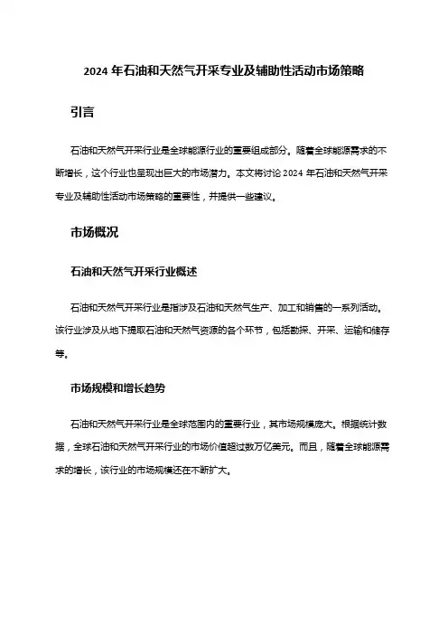 2024年石油和天然气开采专业及辅助性活动市场策略