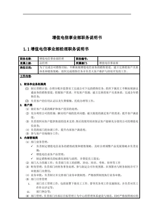 某电信事业部岗位说明书(14个)18