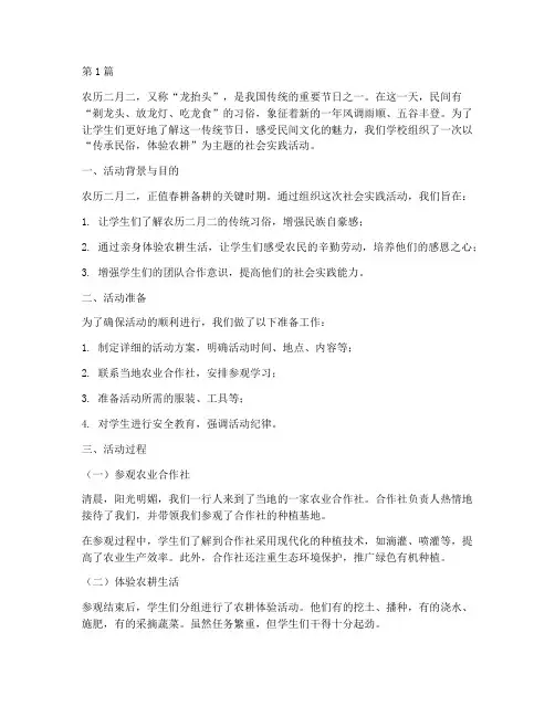 农历二月二社会实践活动(3篇)