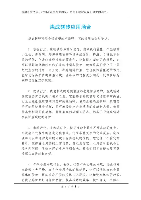烧成镁砖应用场合