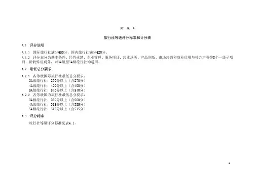 旅行社等级评分标准和计分表