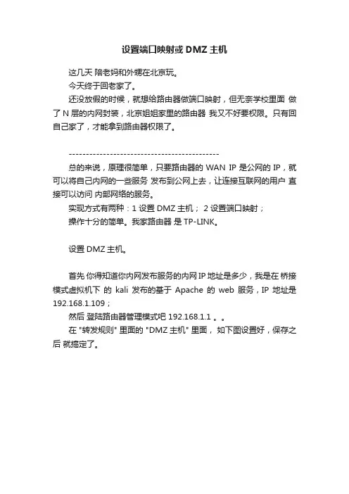 设置端口映射或DMZ主机