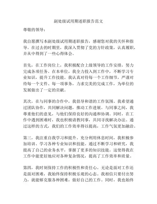 副处级试用期述职报告范文