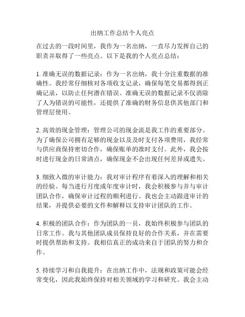 出纳工作总结个人亮点