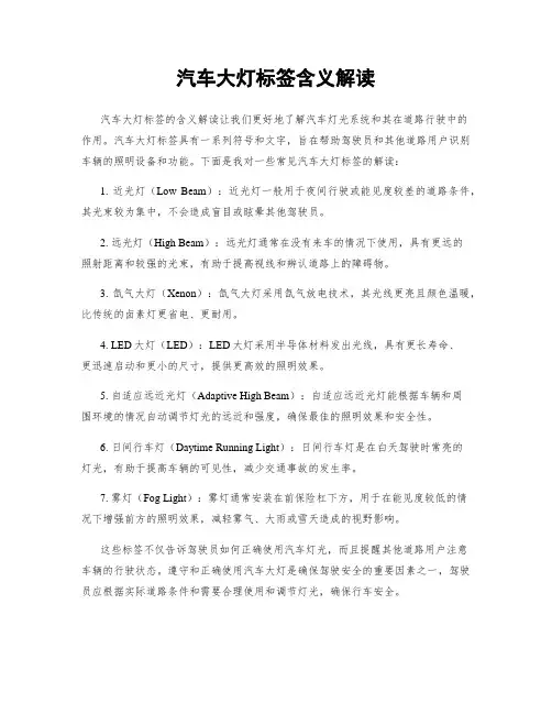 汽车大灯标签含义解读