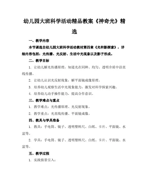 幼儿园大班科学活动精品教案《神奇的光》精选