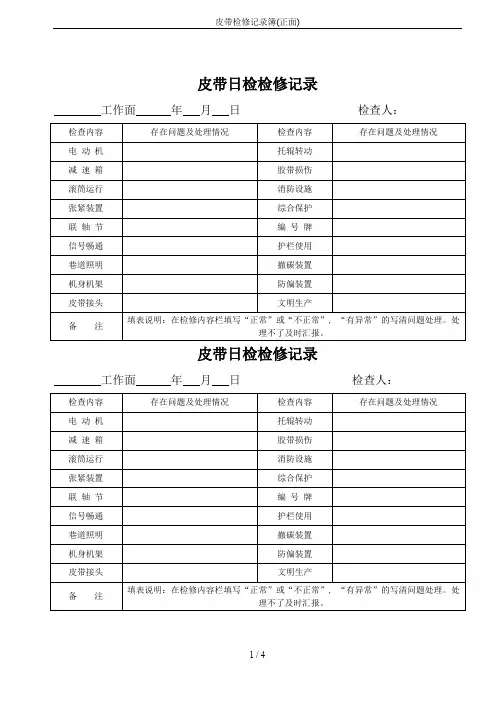 皮带检修记录簿(正面)