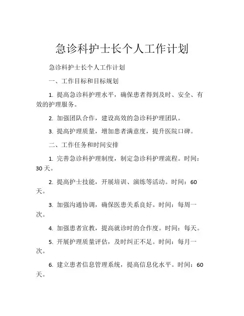 急诊科护士长个人工作计划