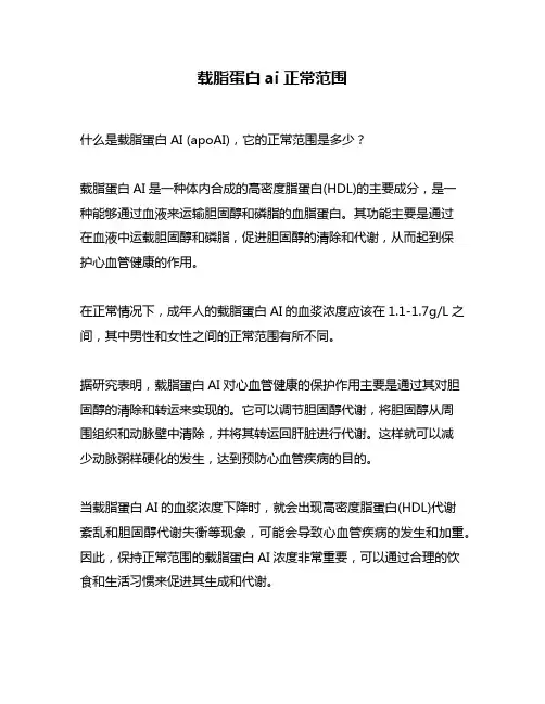 载脂蛋白ai正常范围
