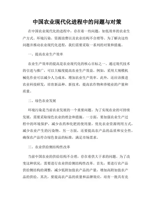 中国农业现代化进程中的问题与对策