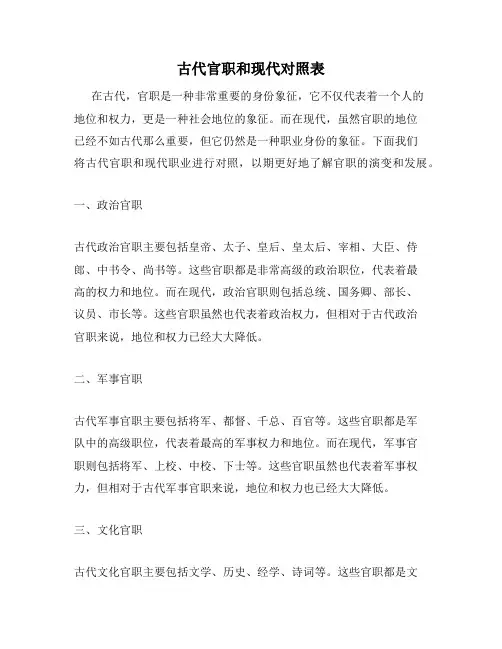 古代官职和现代对照表