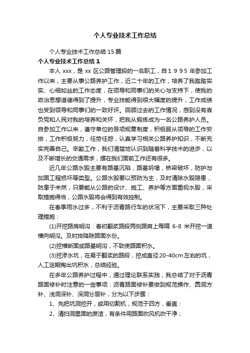 个人专业技术工作总结15篇