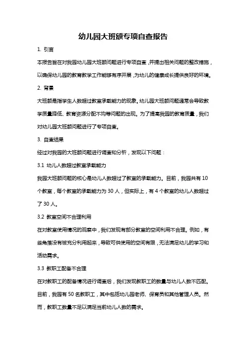 幼儿园大班额专项自查报告