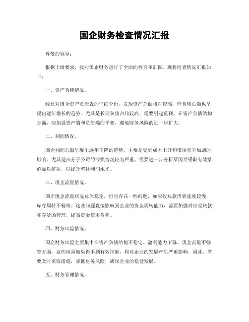 国企财务检查情况汇报