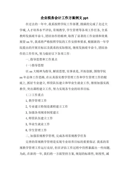 企业税务会计工作计划例文ppt
