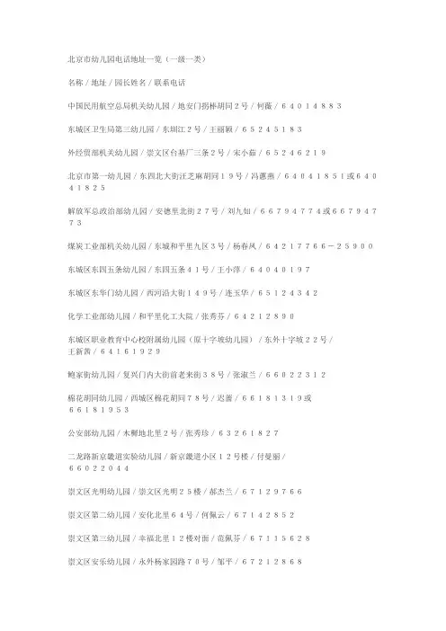 北京市幼儿园电话地址一览