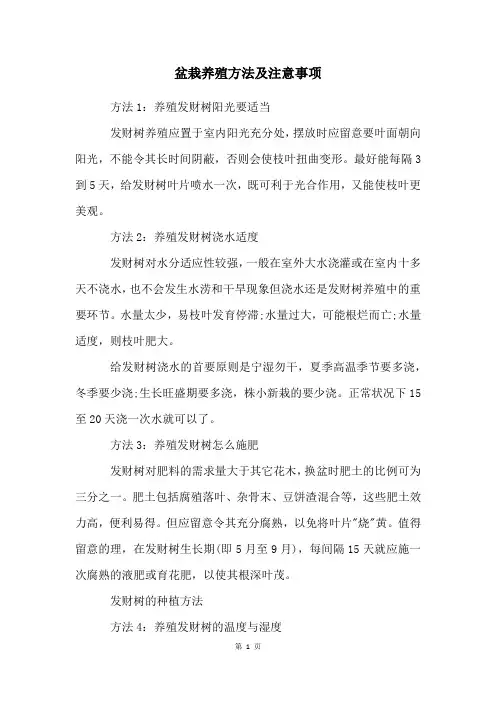 盆栽养殖方法及注意事项