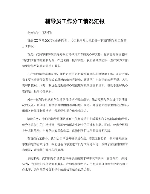 辅导员工作分工情况汇报