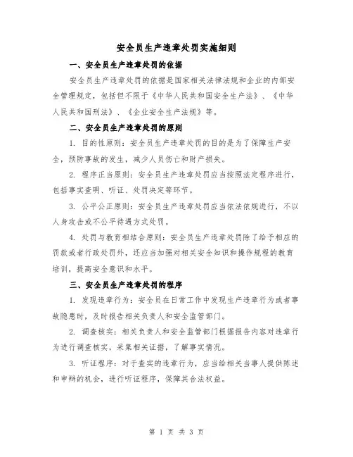 安全员生产违章处罚实施细则（二篇）