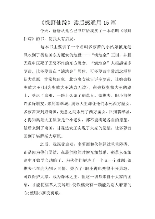 《绿野仙踪》读后感通用15篇
