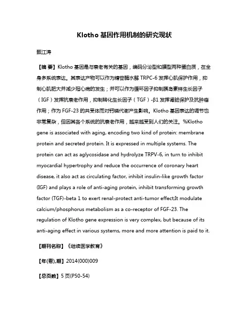Klotho基因作用机制的研究现状