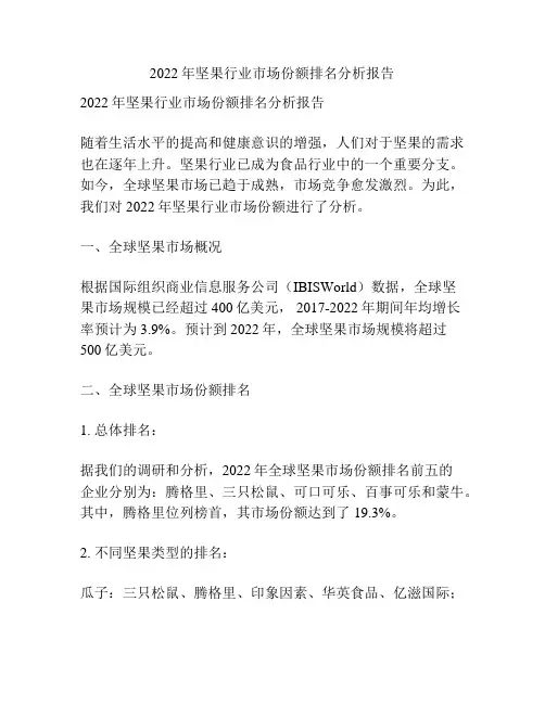2022年坚果行业市场份额排名分析报告