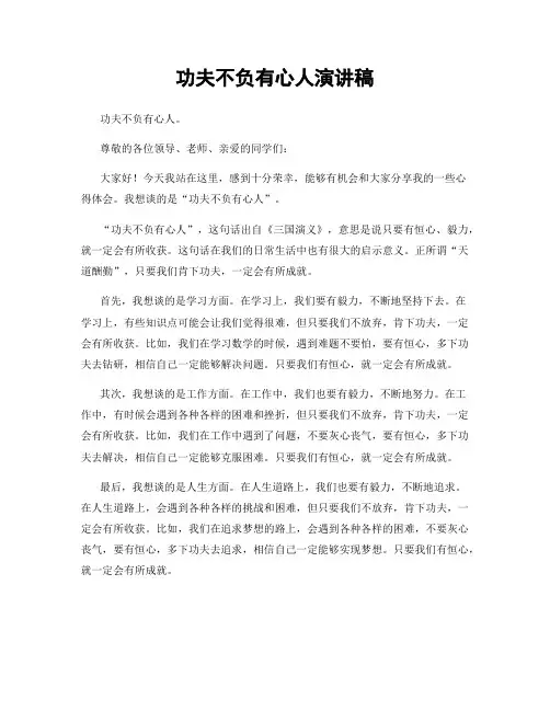 功夫不负有心人演讲稿