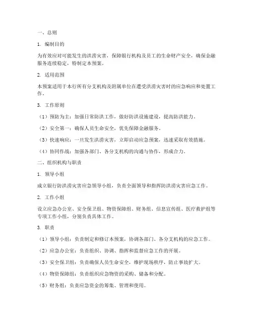 银行防洪涝灾害应急预案