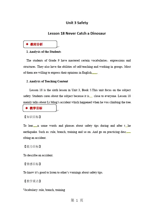 冀教版九年级全一册英语教案：Unit3Lesson18