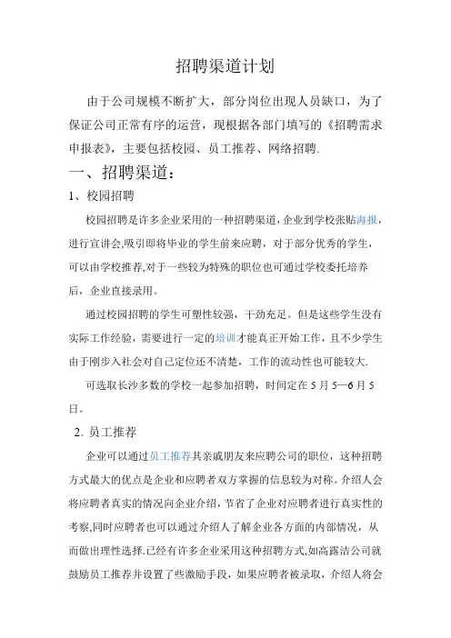 招聘渠道计划【模板范本】