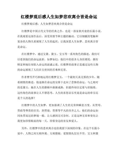 红楼梦观后感人生如梦悲欢离合皆是命运