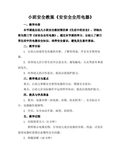 小班安全教案《安安全全用电器》