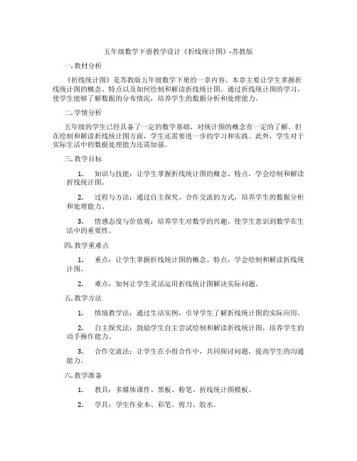 五年级数学下册教学设计《折线统计图》-苏教版