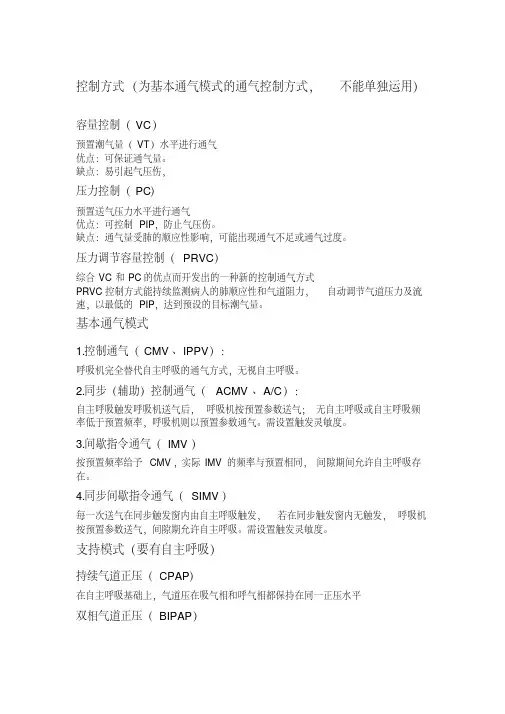 常用机械通气模式及方式